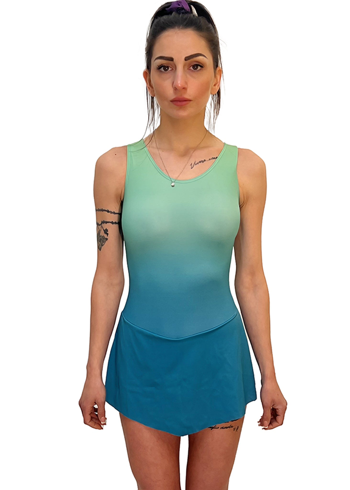 BODY CON GONNELLINO MODELLO CUORE GREEN - ADELIGHT - BODY PATTINAGGIO - ADELIGHT
