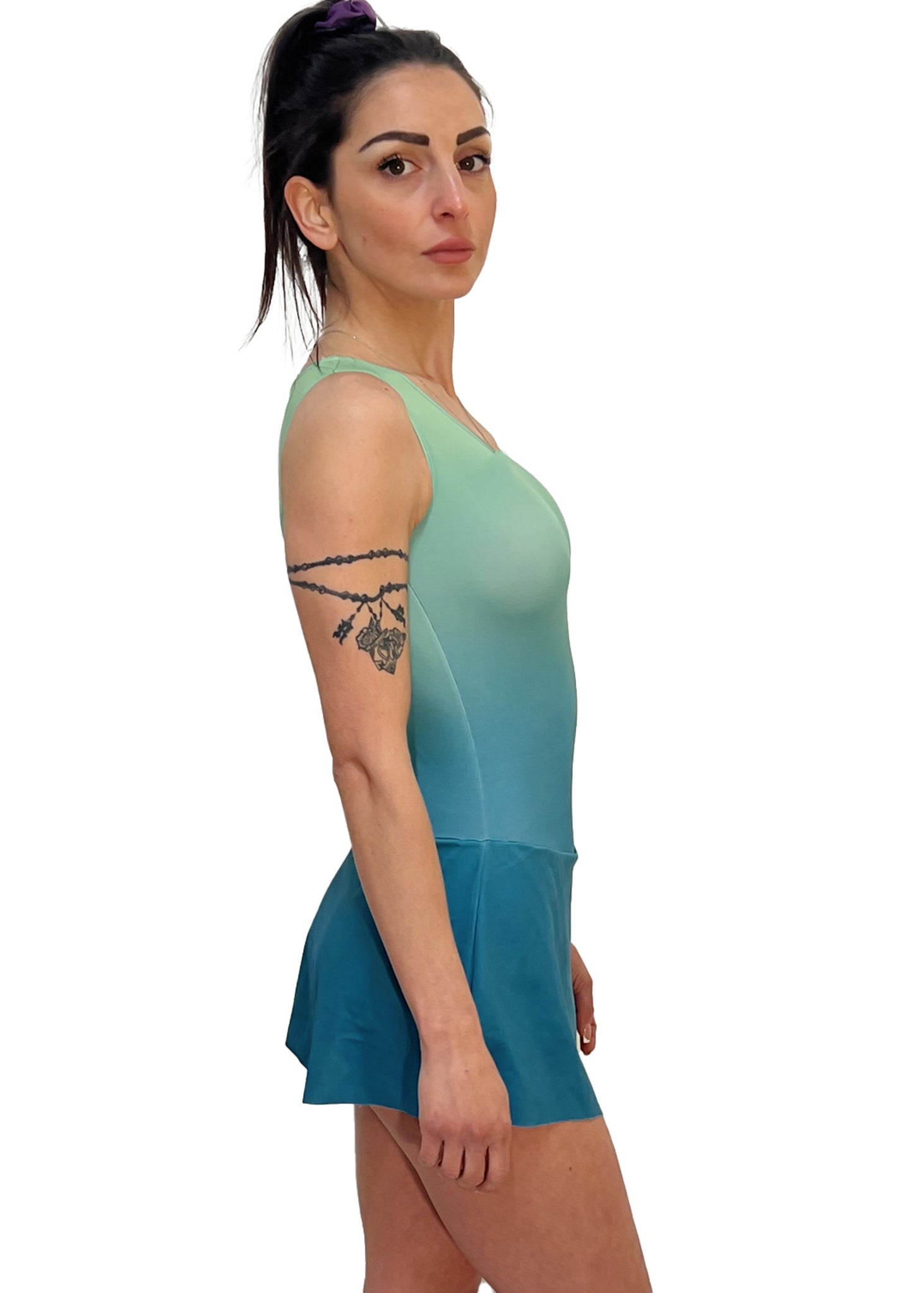 BODY CON GONNELLINO MODELLO CUORE GREEN - ADELIGHT - BODY PATTINAGGIO - ADELIGHT